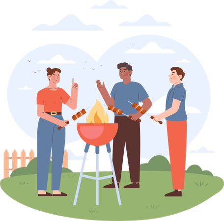 Friends enjoying bbq party  Illustration