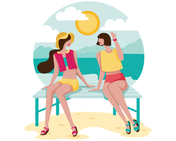 Friends enjoying beach  Illustration