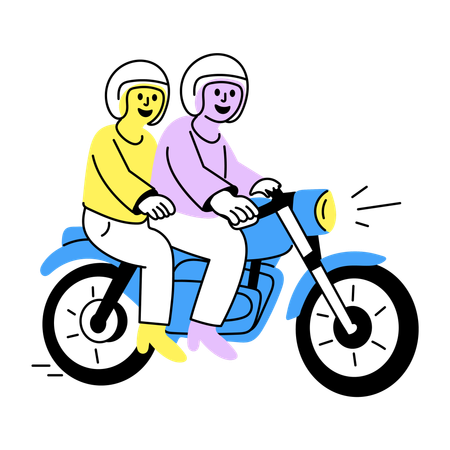自転車に乗るのを楽しむ友人たち  イラスト