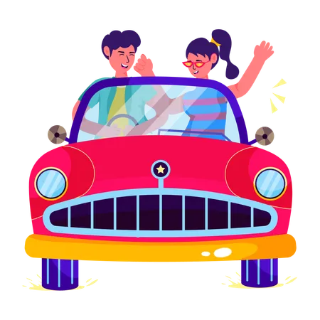 Friends enjoying Car Travel  Illustration