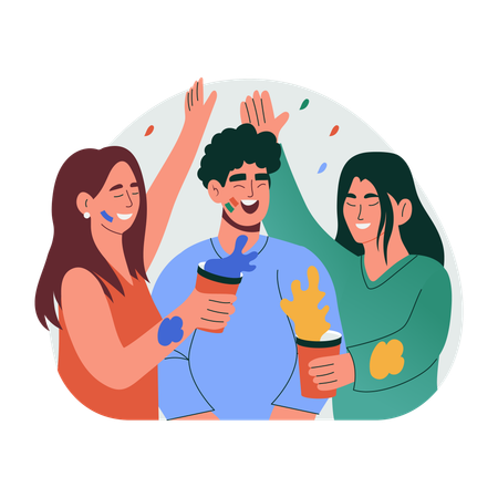 Friends enjoying holi festival  Illustration