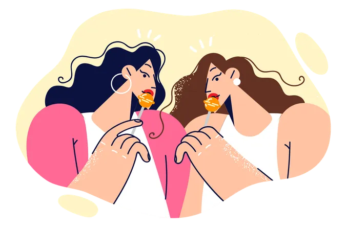 Friends enjoying lollipop together  Illustration