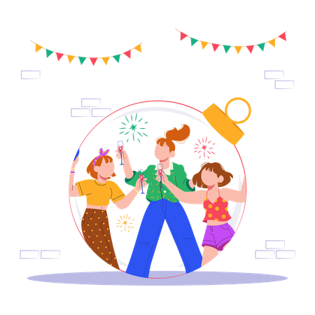 Friends Enjoying New year together  Illustration