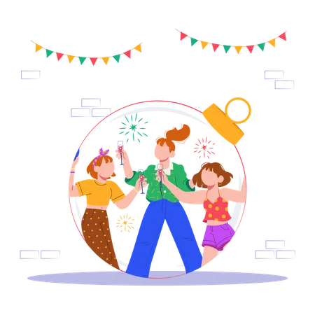 Friends Enjoying New year together  Illustration