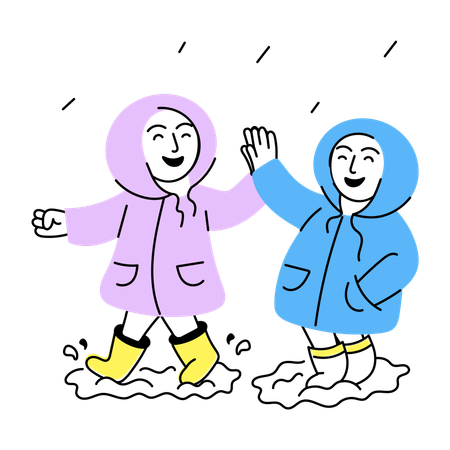 Friends Enjoying rain  Illustration