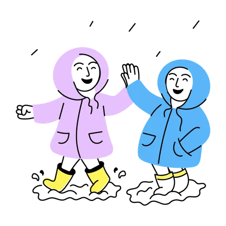 Friends Enjoying rain  Illustration