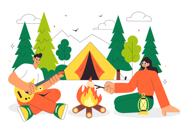 Friends enjoying Summer Camping  Illustration