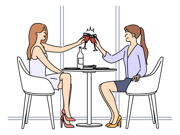 Friends enjoying wine at restaurant  Illustration
