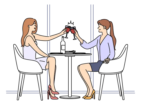 Friends enjoying wine at restaurant  Illustration