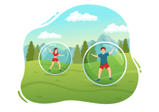 Friends enjoying zorbing sport  Illustration