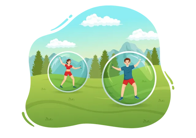 Friends enjoying zorbing sport  Illustration