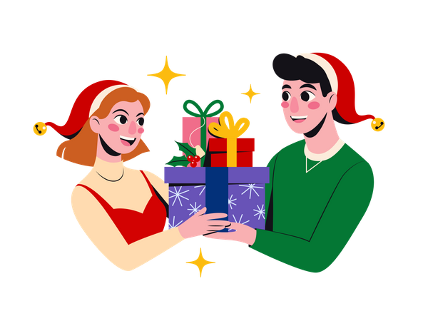 Friends exchanging Christmas presents Illustration
