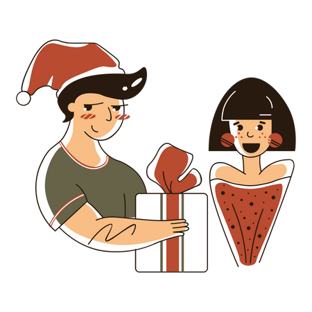 Friends exchanging Christmas presents Illustration