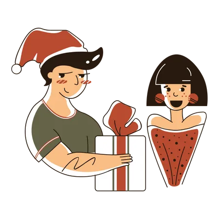 Friends exchanging Christmas presents  Illustration