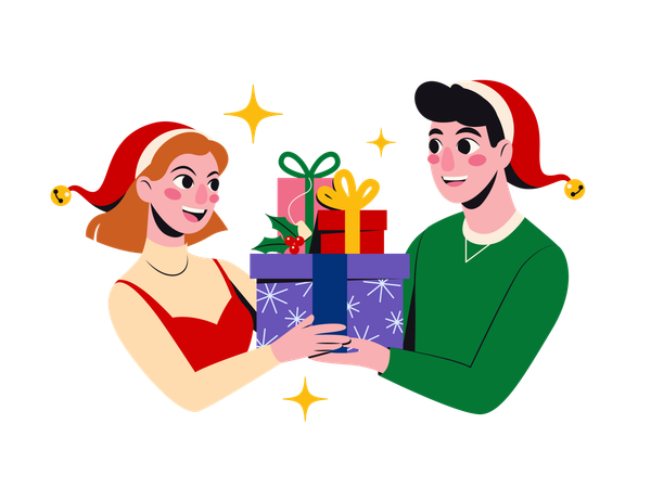 Friends exchanging Christmas presents  Illustration