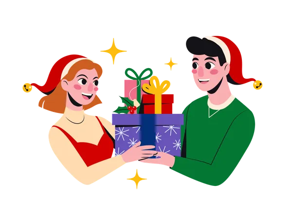 Friends exchanging Christmas presents  Illustration