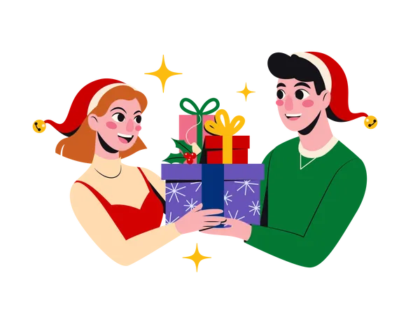 Friends exchanging Christmas presents  Illustration