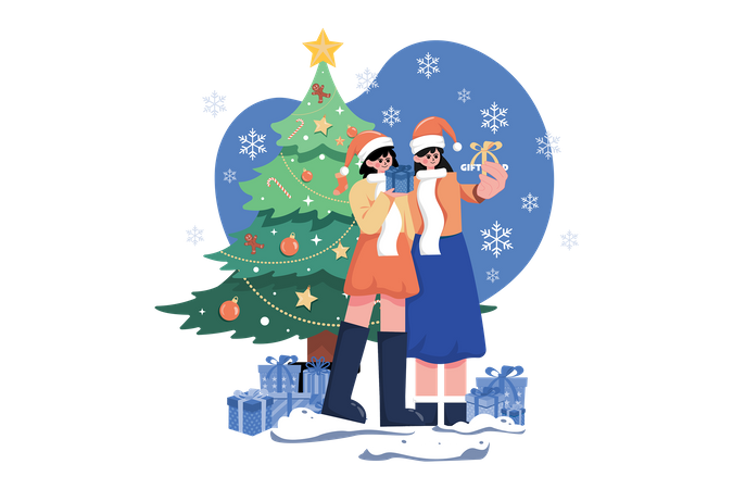 Friends Exchanging Christmas Presents  イラスト