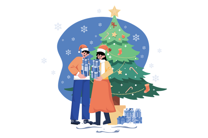 Friends Exchanging Christmas Presents  イラスト