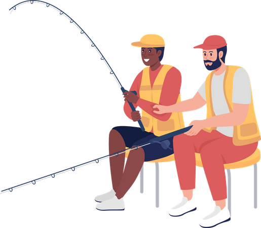 Friends fishing together  Illustration