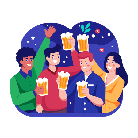 Friends gathering for beer party  Illustration