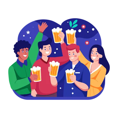 Friends gathering for beer party  Illustration