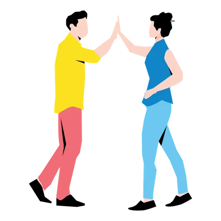 Friends giving high-five  Illustration