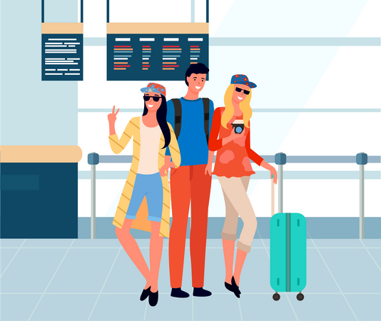 Friends going for trip by flight  Illustration