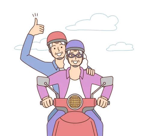 Friends going out for scooter ride Illustration