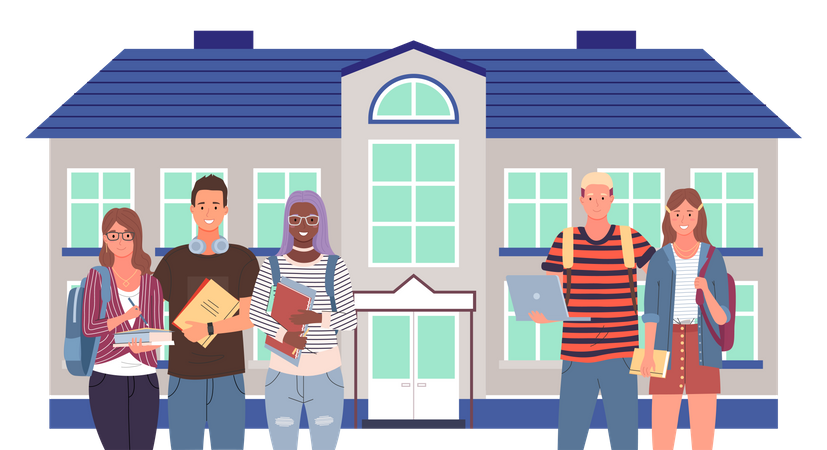 Friends going to school  Illustration