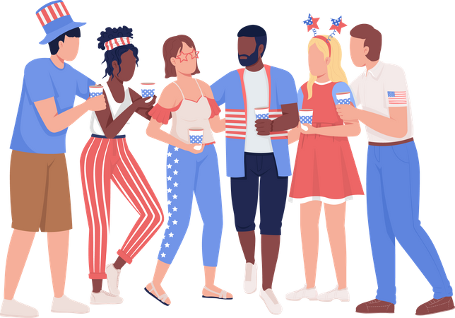 Friends group celebrating July fourth  Illustration