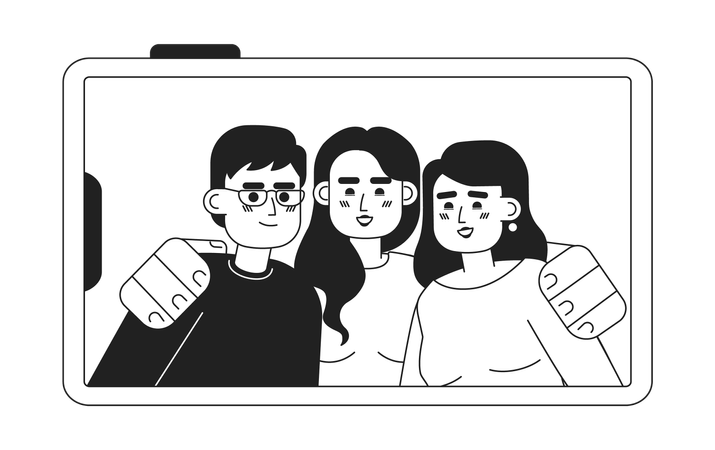 Friends group photo on phone  Illustration