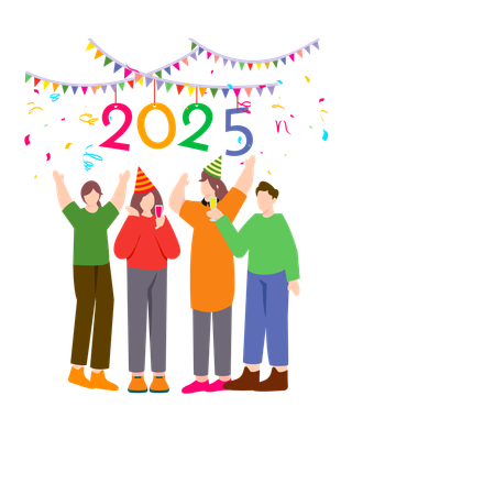 Friends have fun celebrating New Year Eve together at a lively party  Illustration