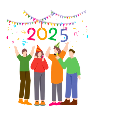 Friends have fun celebrating New Year Eve together at a lively party  Illustration