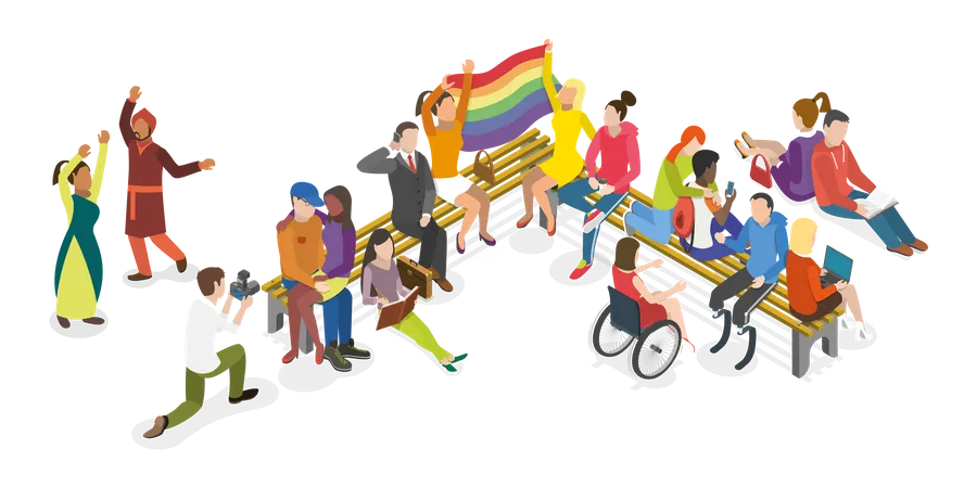 3 D Isometric Flat Vector Conceptual Illustration Of Diverse Young People Friends Having Fun Together Illustration