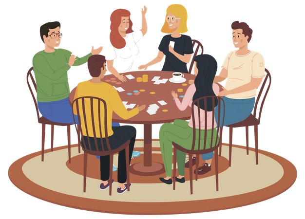 Friends having rest with board games at home Illustration