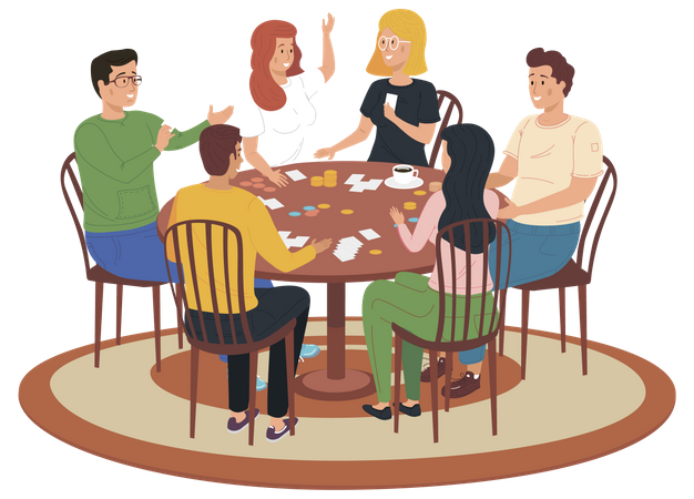 Friends having rest with board games at home  Illustration