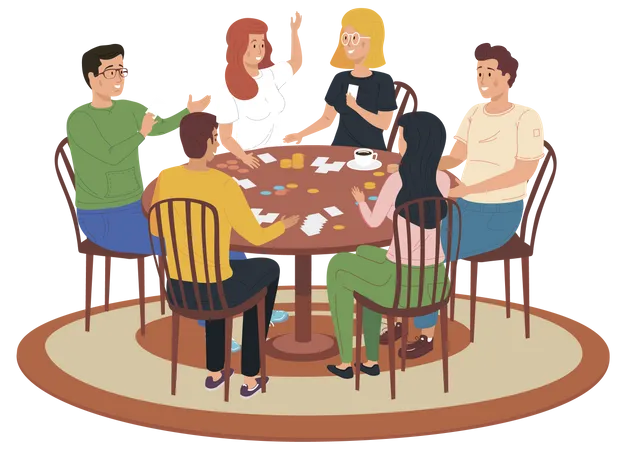 Friends having rest with board games at home  Illustration