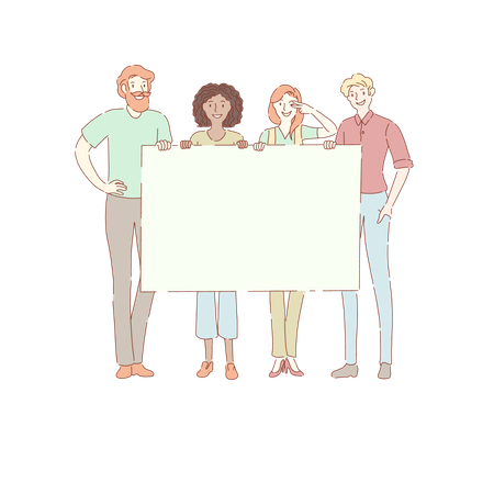 Friends holding blank placard  Illustration