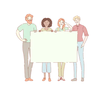 Friends holding blank placard  Illustration