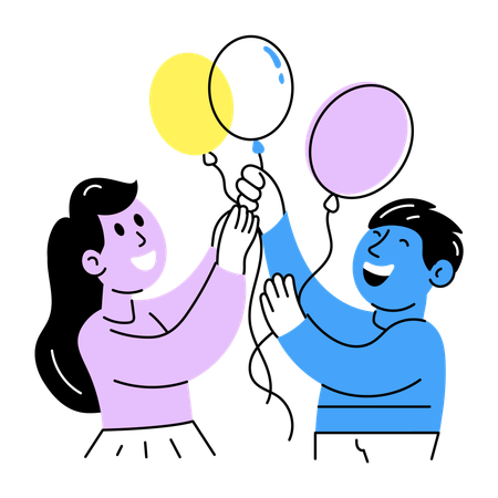 Friends Holding party balloons  Illustration