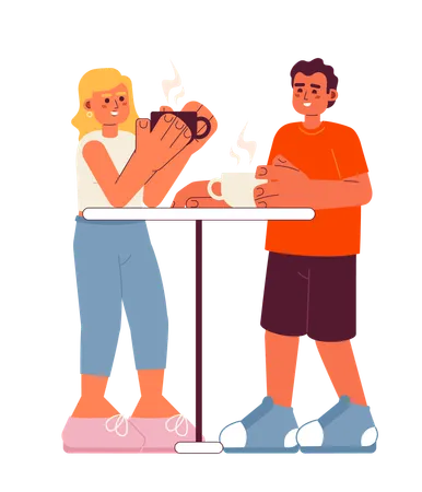 Coffee Outing Semi Flat Color Vector Characters Friends In Cafe Drinking Hot Drinks Friends Activity Editable Full Body People On White Simple Cartoon Spot Illustration For Web Graphic Design Illustration