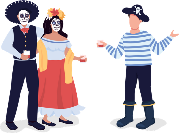 Friends in Halloween costumes Illustration