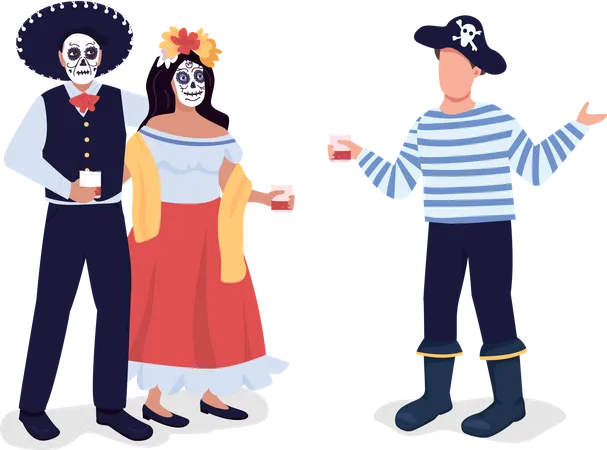Friends in Halloween costumes  Illustration