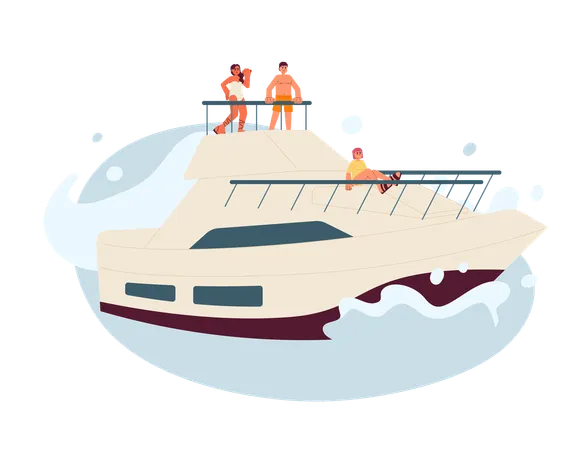 Friends in swimwear luxury yachting  Illustration