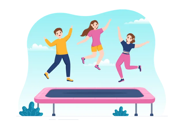 Friends jumping on Trampoline  Illustration