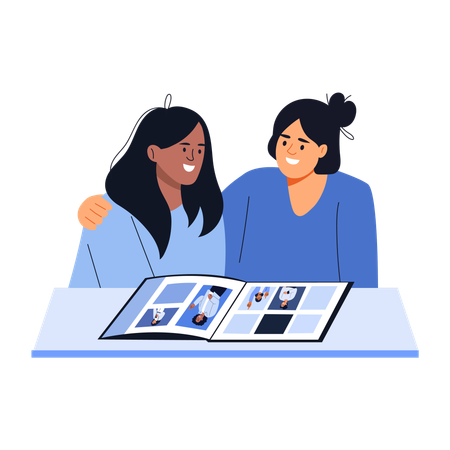 Friends looking at memories  Illustration