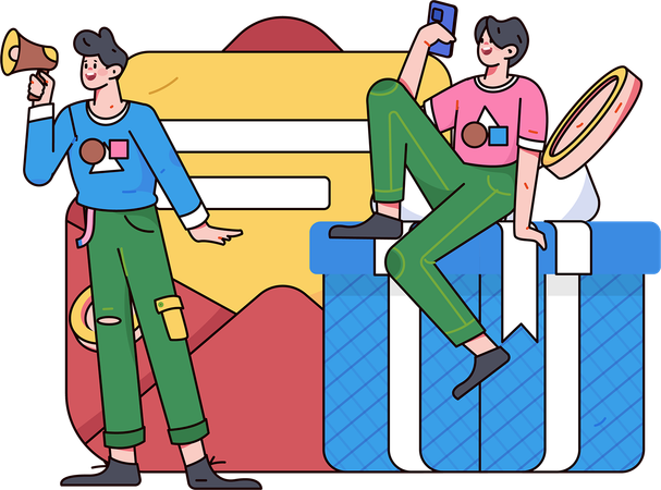 友人たちが中国祭りの告知をする  イラスト