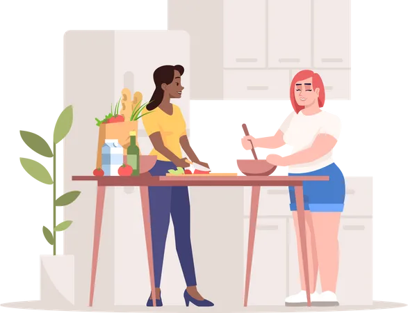 Friends making dish together  Illustration