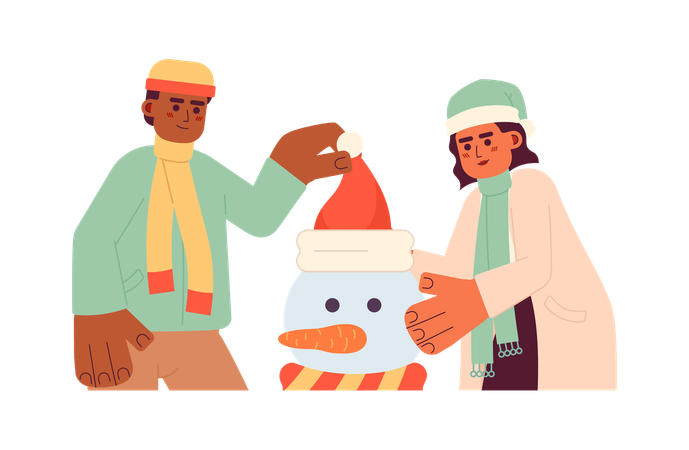 Friends making snowman  Illustration